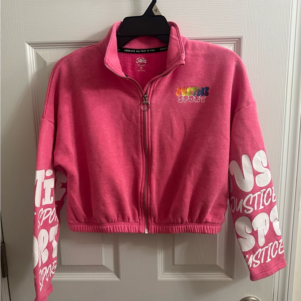 Justice Sport Girls Size M Medium 10 Pink Long Sleeve Zip Up Sweatshirt